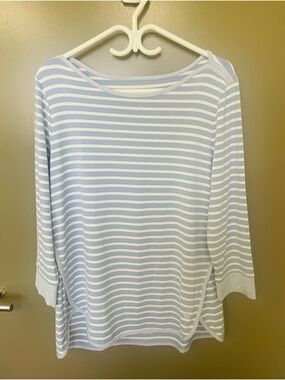 Talbots Light Blue & White Striped Boatneck Long Sleeve Top